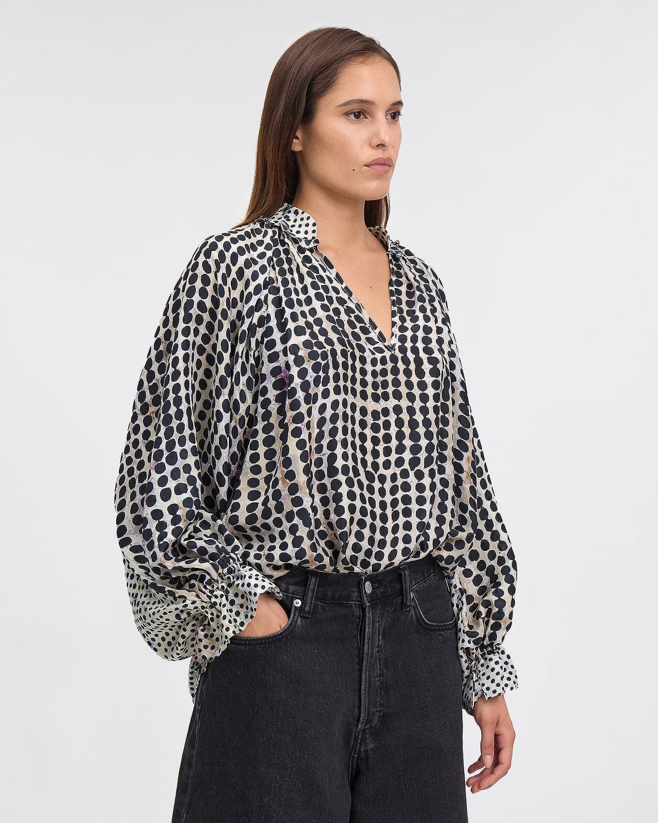 Chemise en soie à imprimé pois noir : Chemises & tops Mes Demoiselles - Image 1