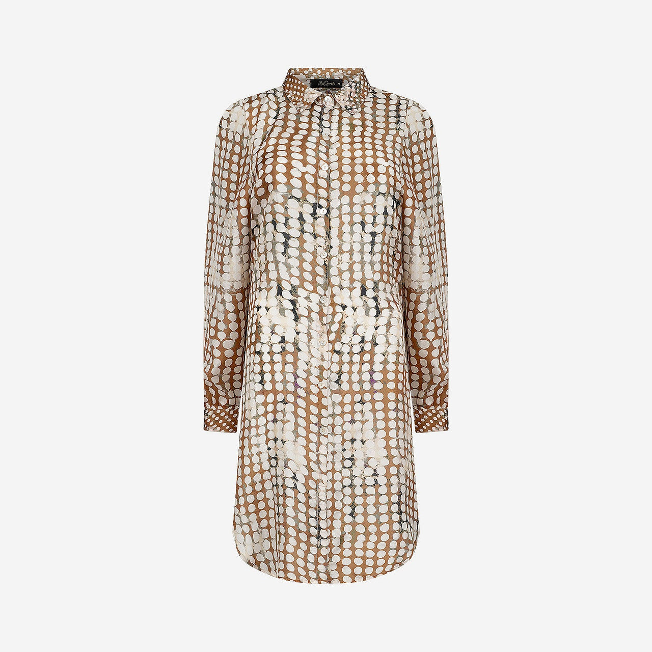 Chemise Dinya - Beige : Longue chemise en soie à pois beige fendue côté Mes Demoiselles - Image 6