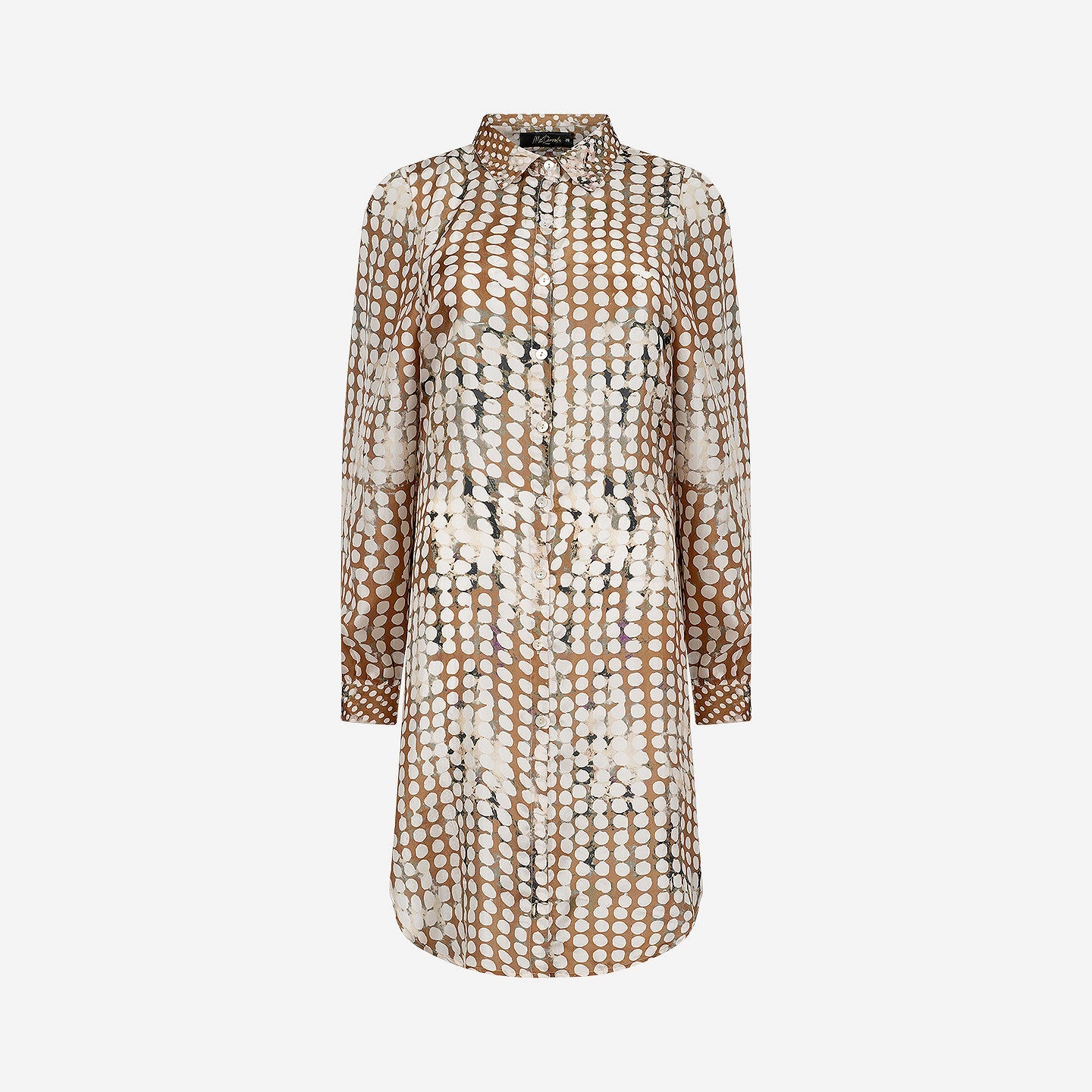 Chemise Dinya - Beige : Longue chemise en soie à pois beige fendue côté Mes Demoiselles