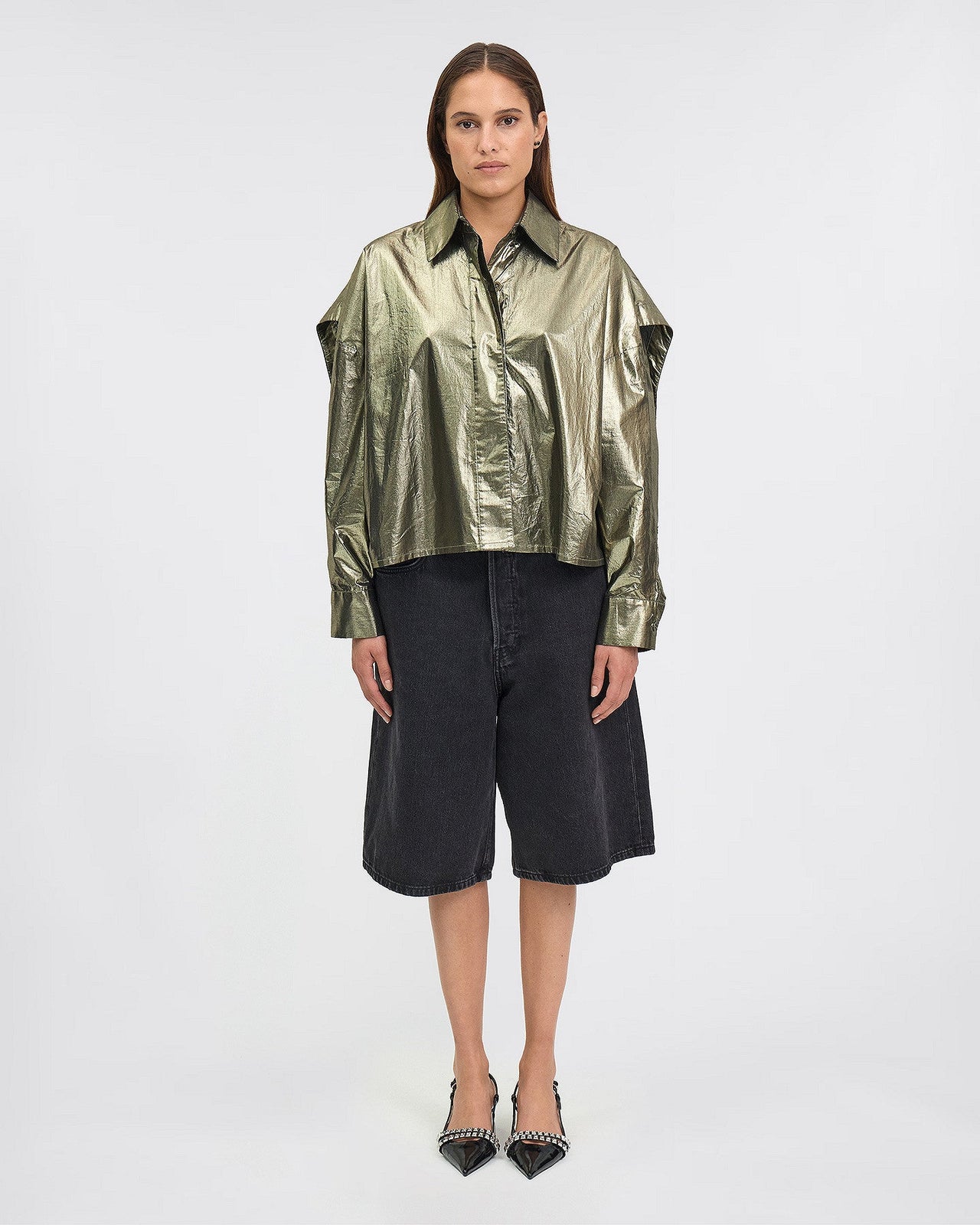 Chemise en coton et enduction gold : Chemises & tops Mes Demoiselles - Image 1