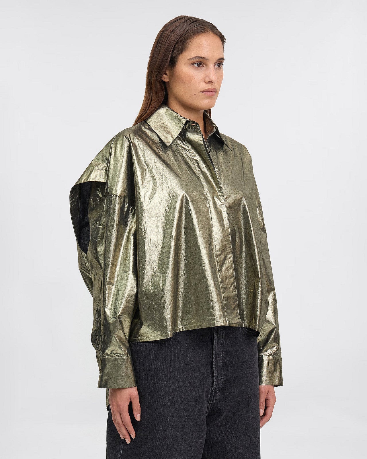 Chemise en coton et enduction gold : Chemises & tops Mes Demoiselles - Image 3