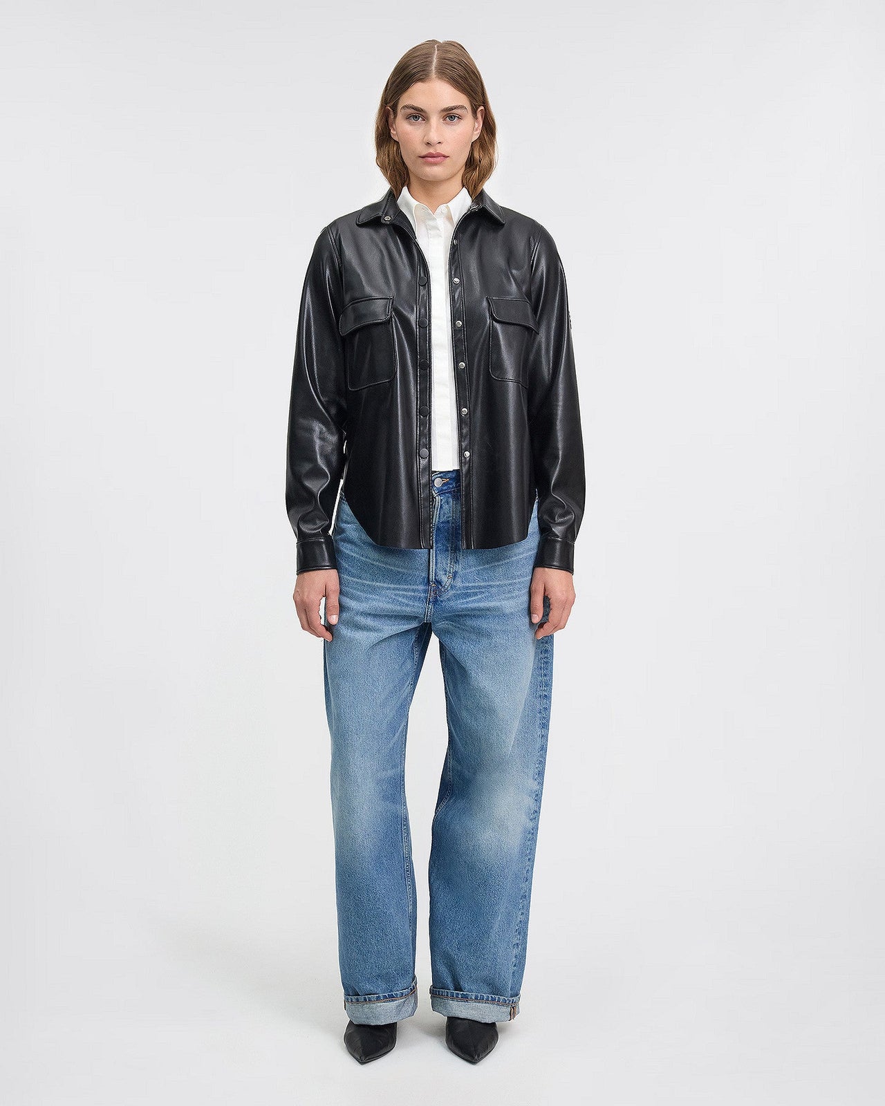 Chemise en simili-cuir noir : Chemises & tops Mes Demoiselles - Image 1