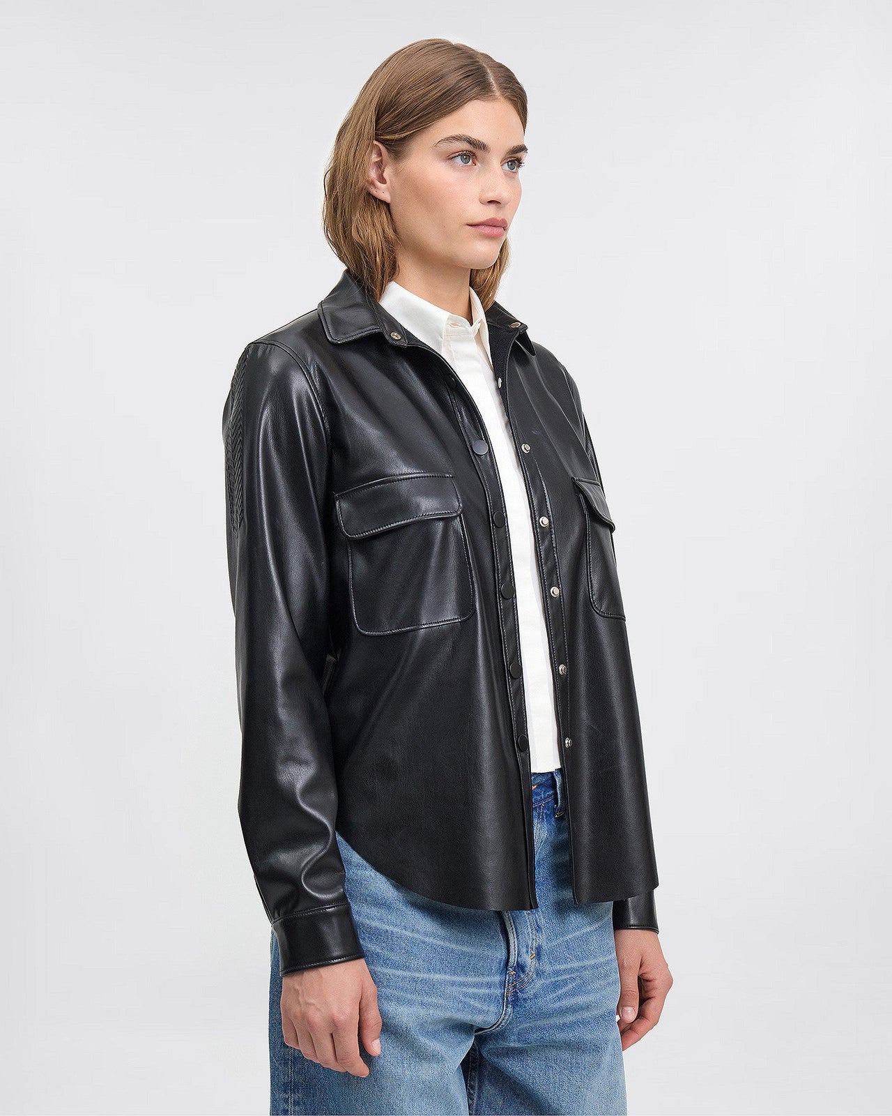 Chemise en simili-cuir noir : Chemises & tops Mes Demoiselles - Image 3