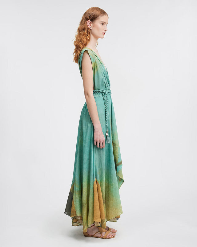 Robe Byllos - Vert : Robe longue en coton imprimé naturel Mes Demoiselles - Image 3