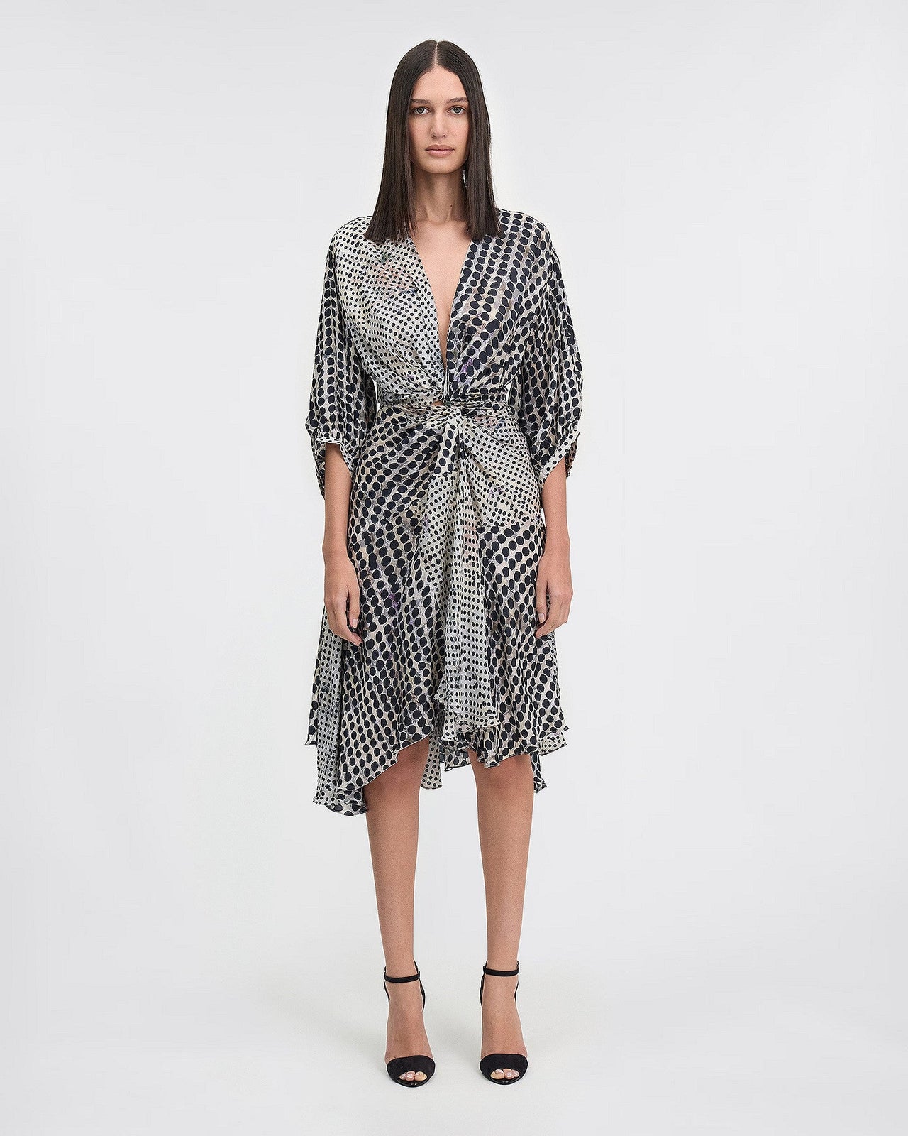 Robe en soie imprimé pois noir irrégulier : Robes Mes Demoiselles - Image 1