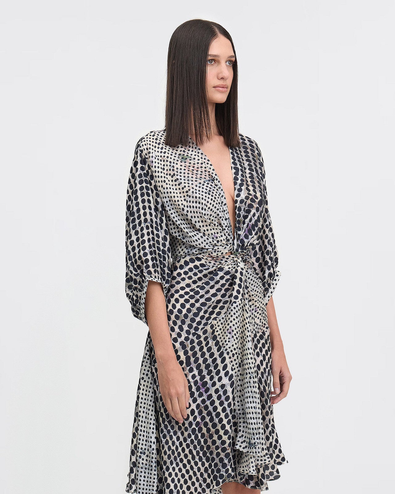 Robe en soie imprimé pois noir irrégulier : Robes Mes Demoiselles - Image 3