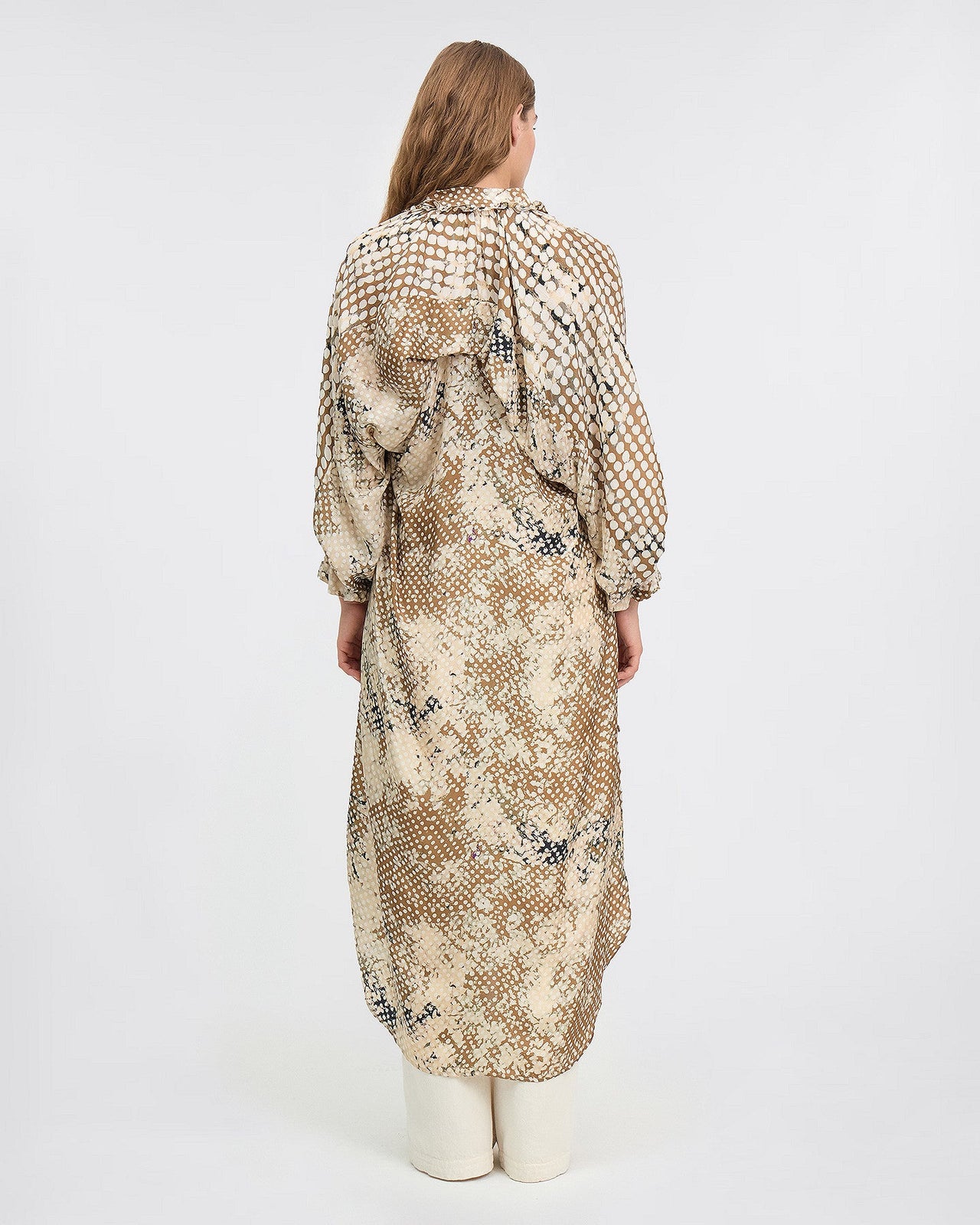 Robe féminine en soie imprimé pois beige : Robes Mes Demoiselles - Image 3