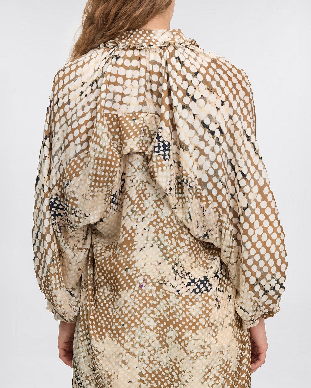 Robe Dokab - Beige : Robe féminine en soie imprimé pois beige Mes Demoiselles - Image 5