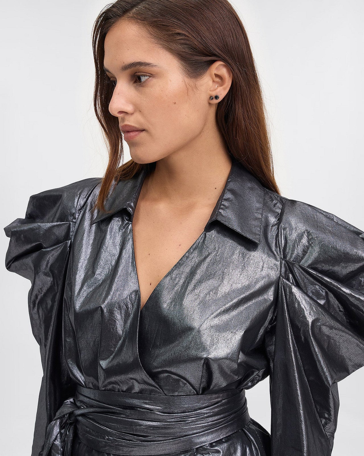 Robe Eda - Argent : Elégante robe courte en coton enduit argenté Mes Demoiselles - Image 6