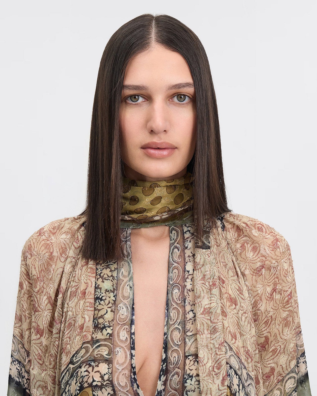 Robe Sienna - Vert : Robe courte en patchwork de viscose jacquard Mes Demoiselles - Image 6