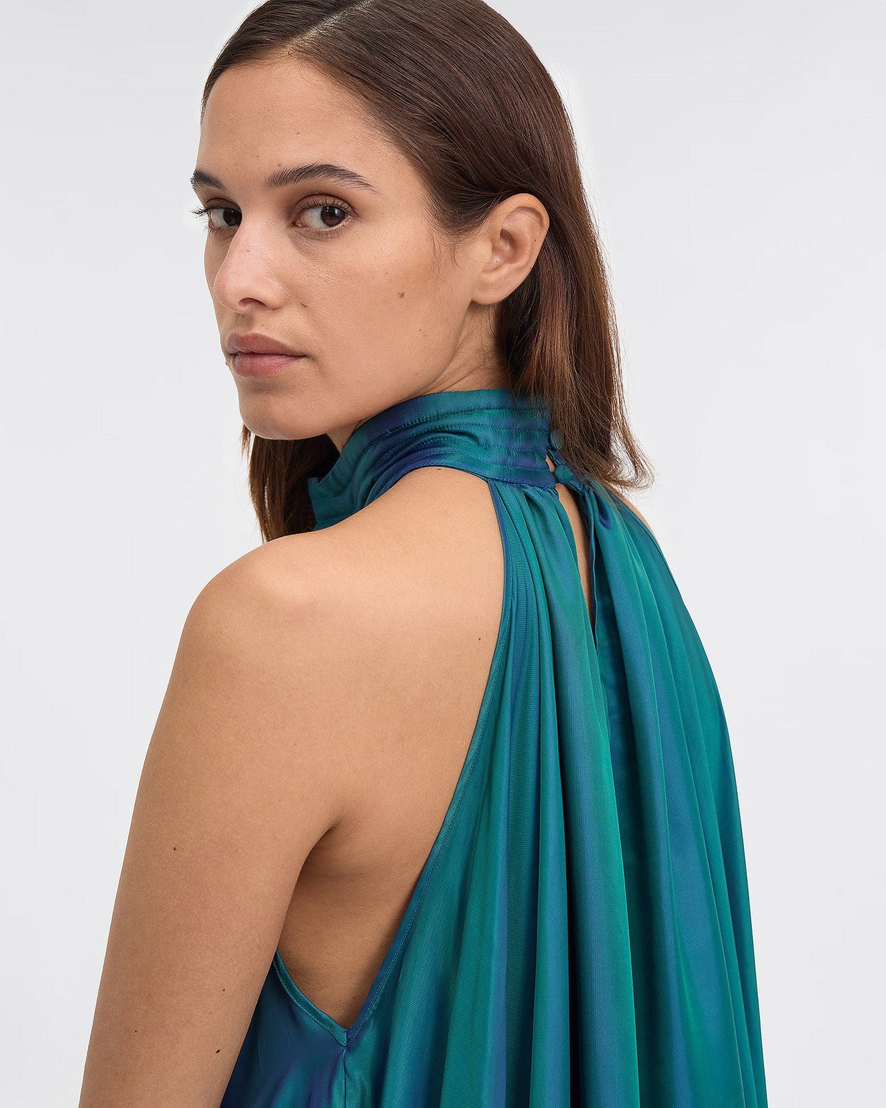 Robe Winter - Vert : Longue robe élégante satinée turquoise Mes Demoiselles - Image 5