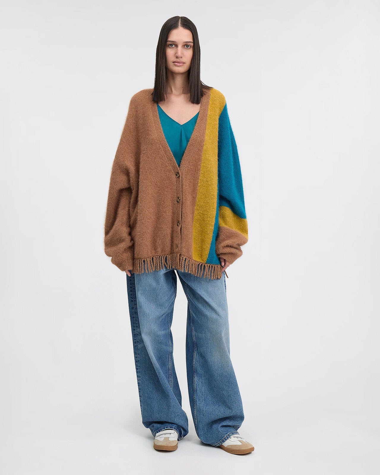 Cardigan doux greige à franges : Pulls & gilets Mes Demoiselles - Image 1