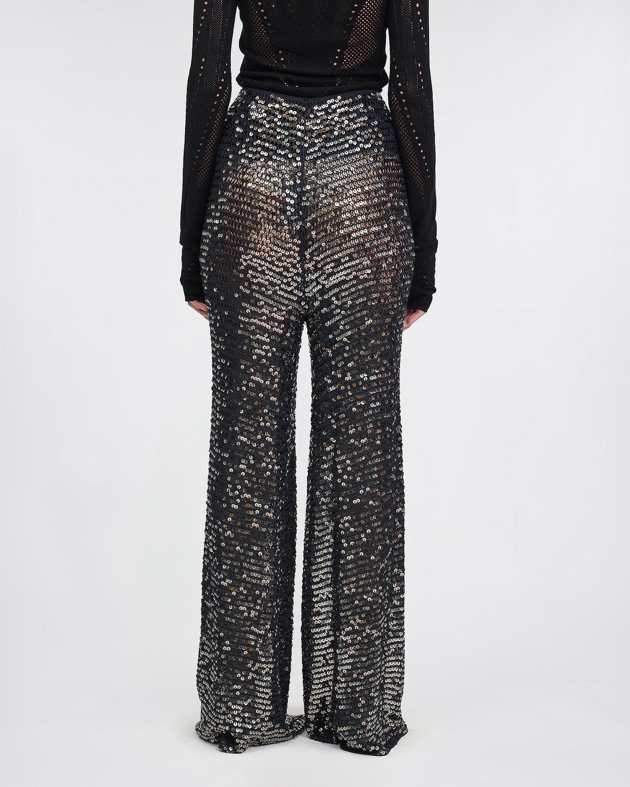 Pantalon Castelia - Noir : Pantalon long en filet de sequins noir Mes Demoiselles - Image 4