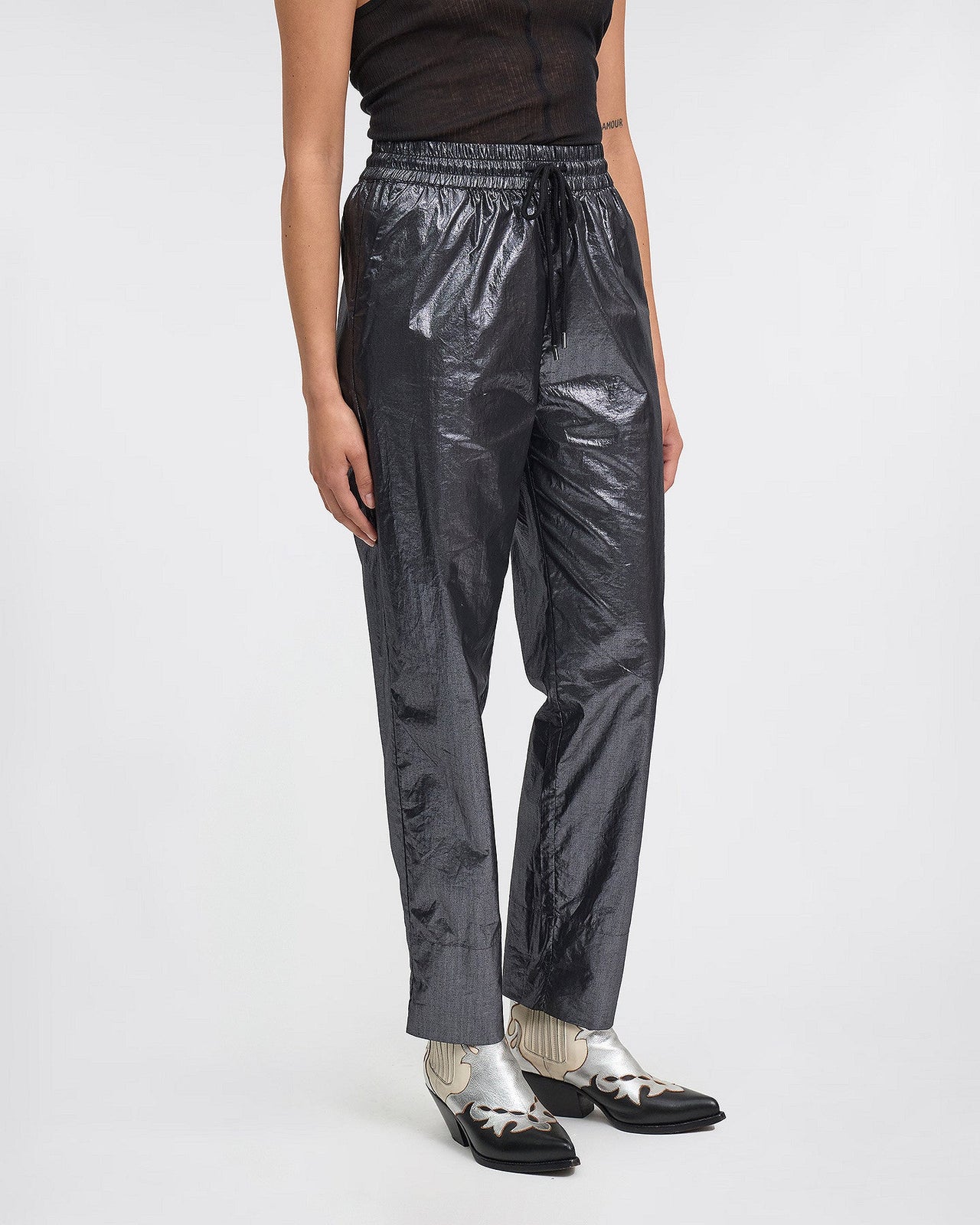 Pantalon esprit jogging avec enduction silver : Pantalons & combinaisons Mes Demoiselles - Image 2