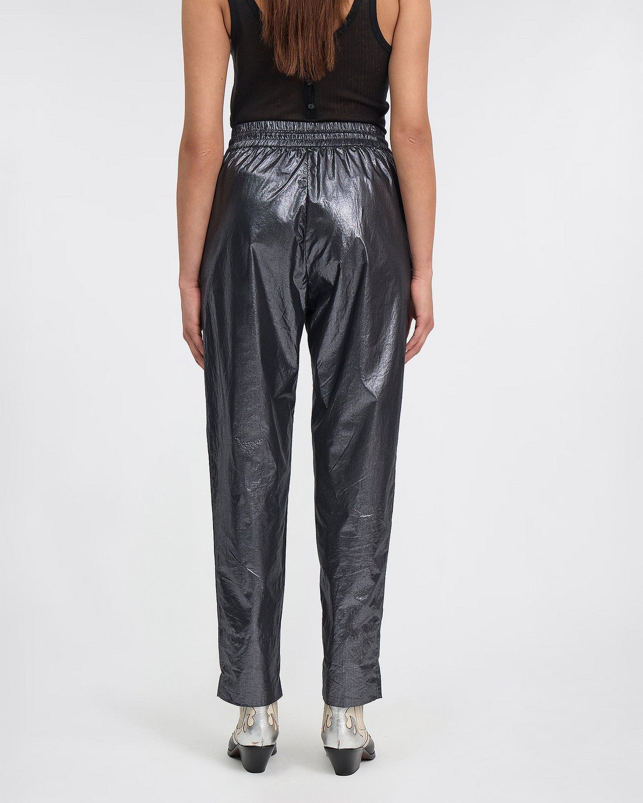 Pantalon esprit jogging avec enduction silver : Pantalons & combinaisons Mes Demoiselles - Image 3