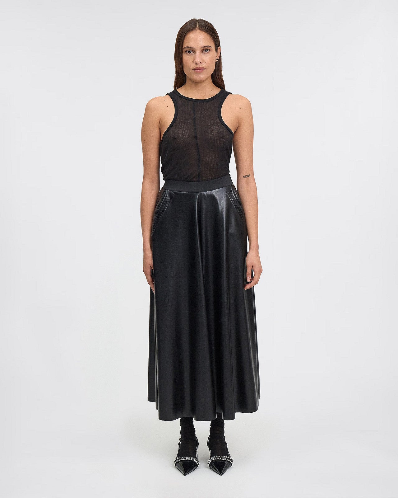 Jupe-culotte en simili-cuir noir : Pantalons & combinaisons Mes Demoiselles - Image 1