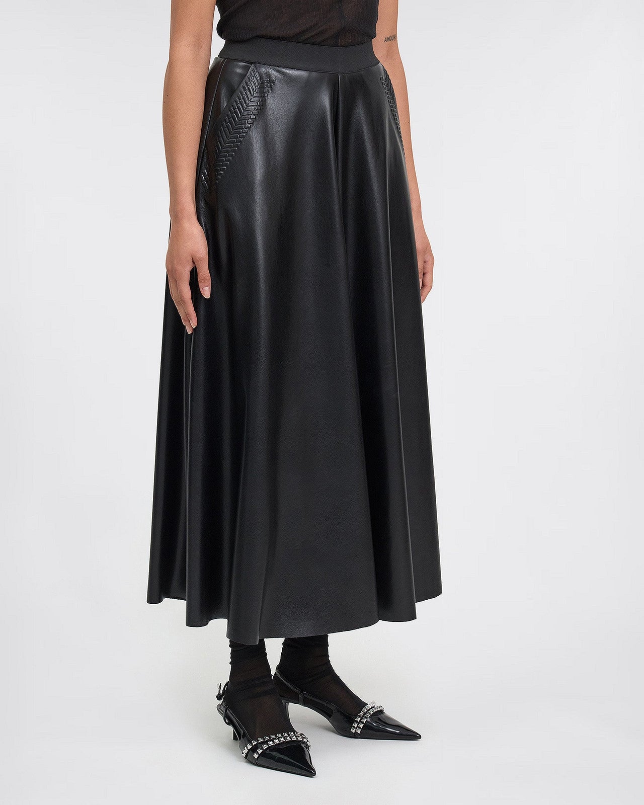 Jupe-culotte en simili-cuir noir : Pantalons & combinaisons Mes Demoiselles - Image 3