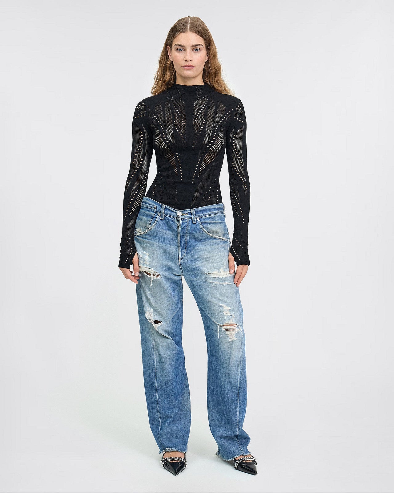 Pull en délicate pointelle de couleur noire : Pulls & gilets Mes Demoiselles - Image 1