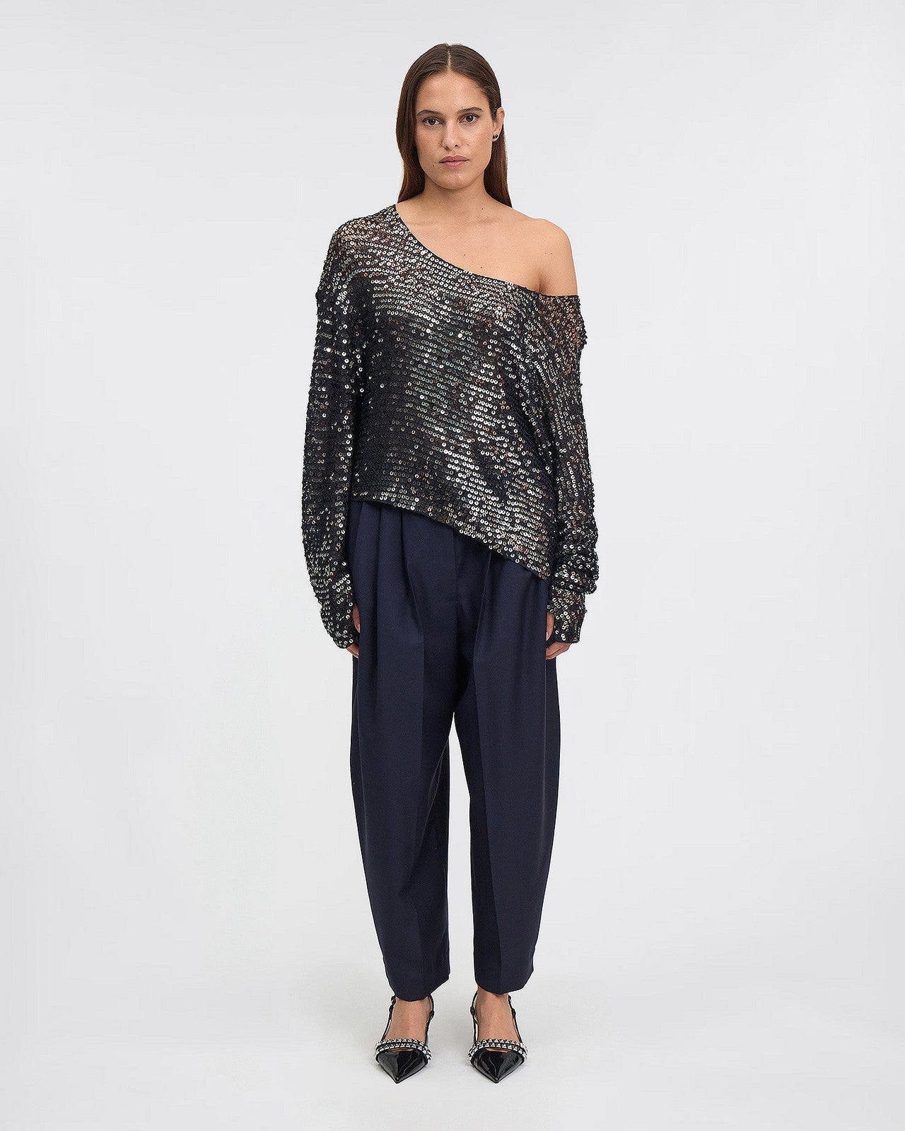 Pull en filet de sequins anthracite : Pulls & gilets Mes Demoiselles - Image 1