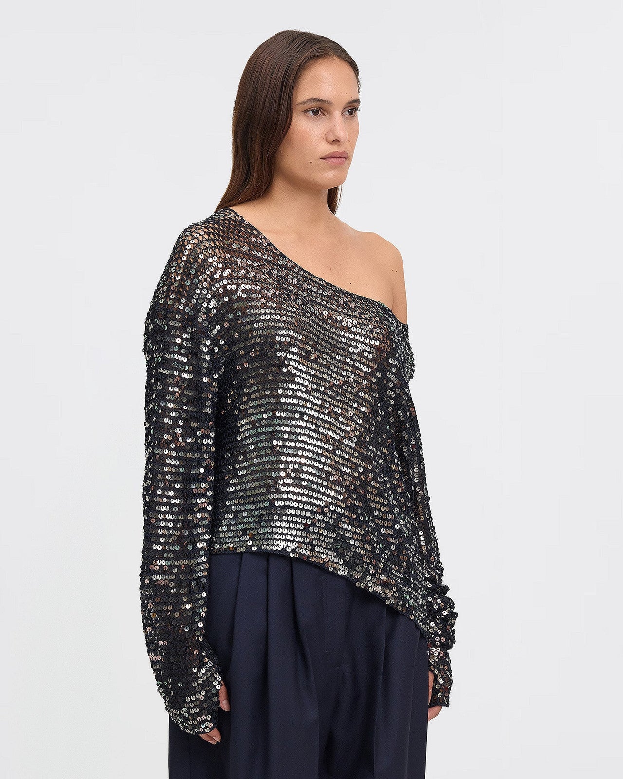 Pull en filet de sequins anthracite : Pulls & gilets Mes Demoiselles - Image 3