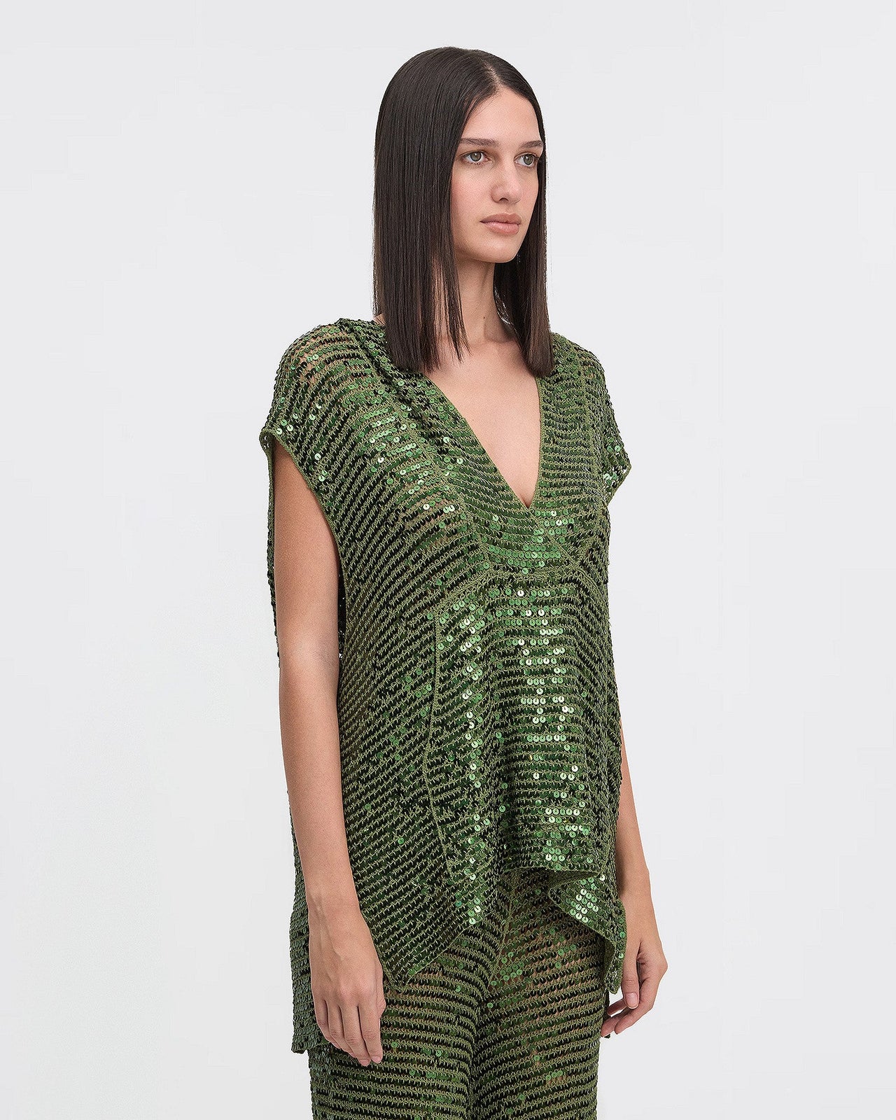 Sweater à capuche en sequins kaki clair : Pulls & gilets Mes Demoiselles - Image 3