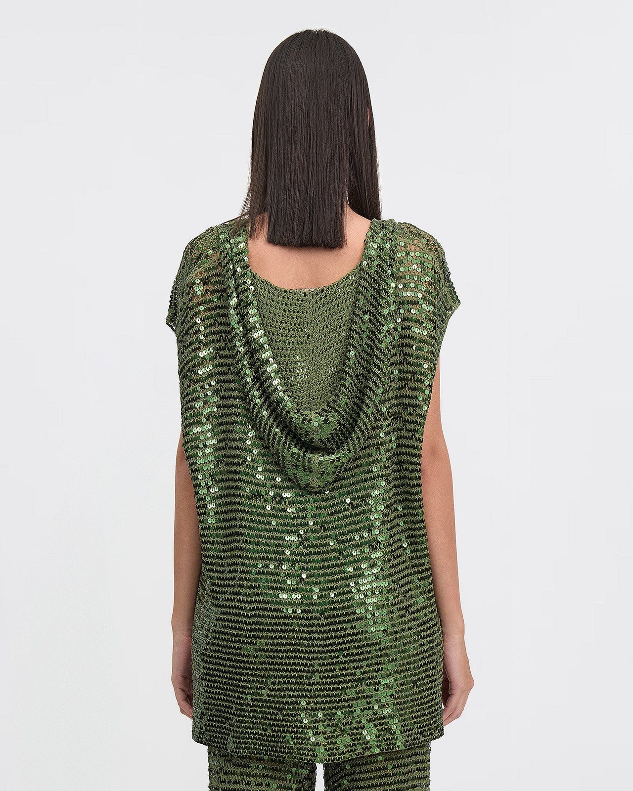 Pull Caspian - Kaki : Sweater à capuche en sequins kaki clair Mes Demoiselles - Image 4