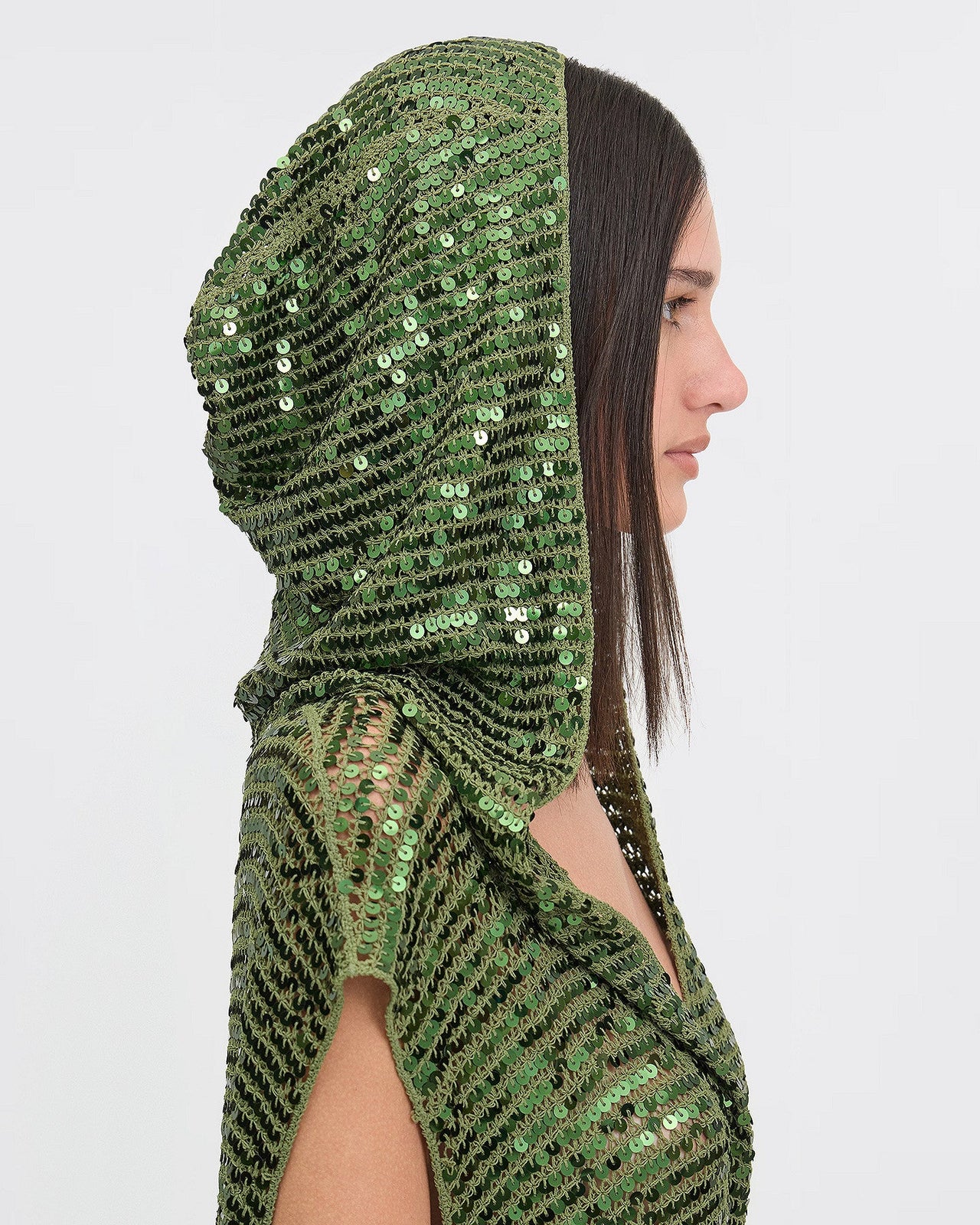 Pull Caspian - Kaki : Sweater à capuche en sequins kaki clair Mes Demoiselles - Image 6