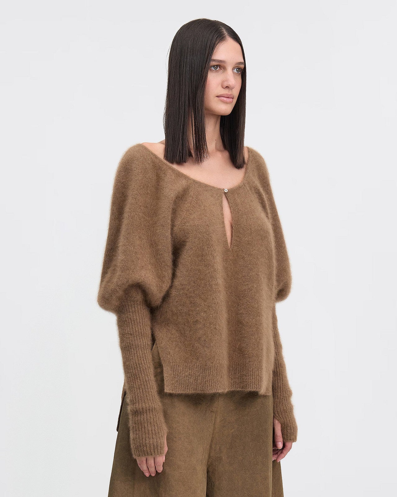 Pull féminin en laine de raccoon marron : Pulls & gilets Mes Demoiselles - Image 3