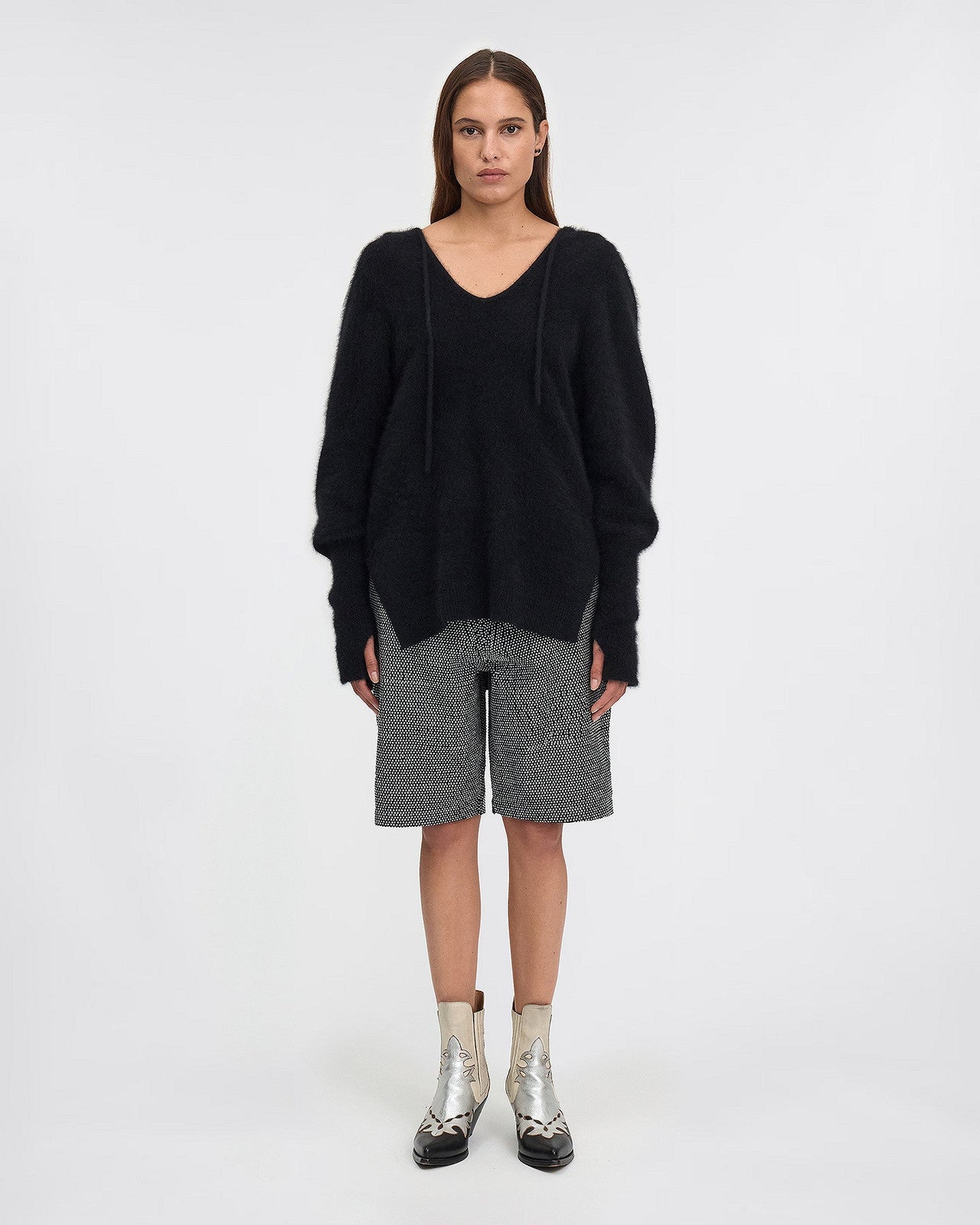 Pull à capuche en maille de raccoon marron : Pulls & gilets Mes Demoiselles - Image 1