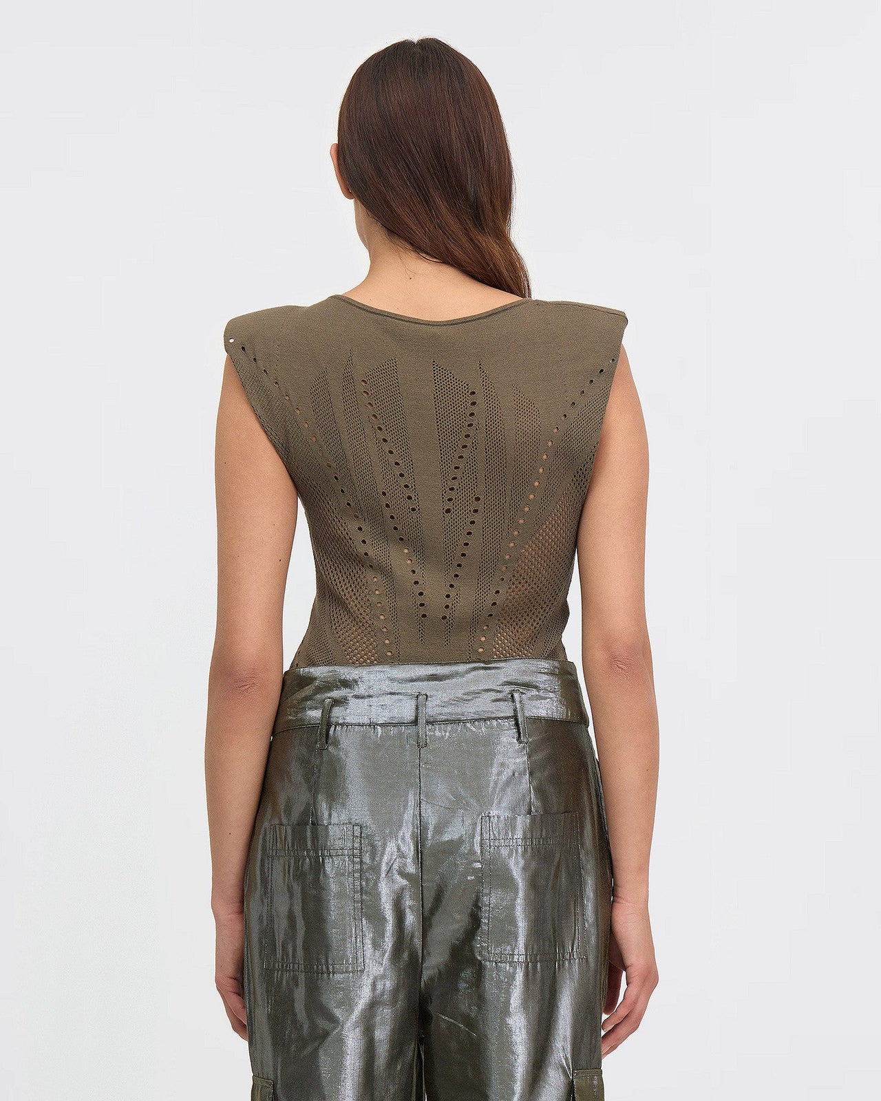 Top Bodhi - Kaki : Top en pointelle kaki sans manches Mes Demoiselles - Image 4