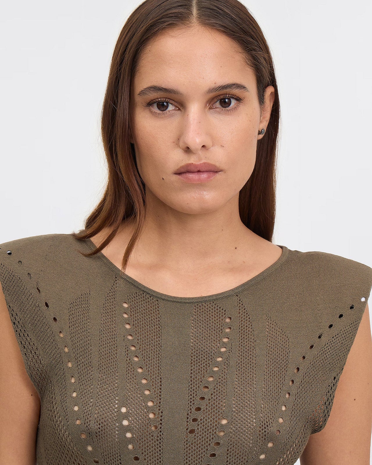 Top Bodhi - Kaki : Top en pointelle kaki sans manches Mes Demoiselles - Image 5