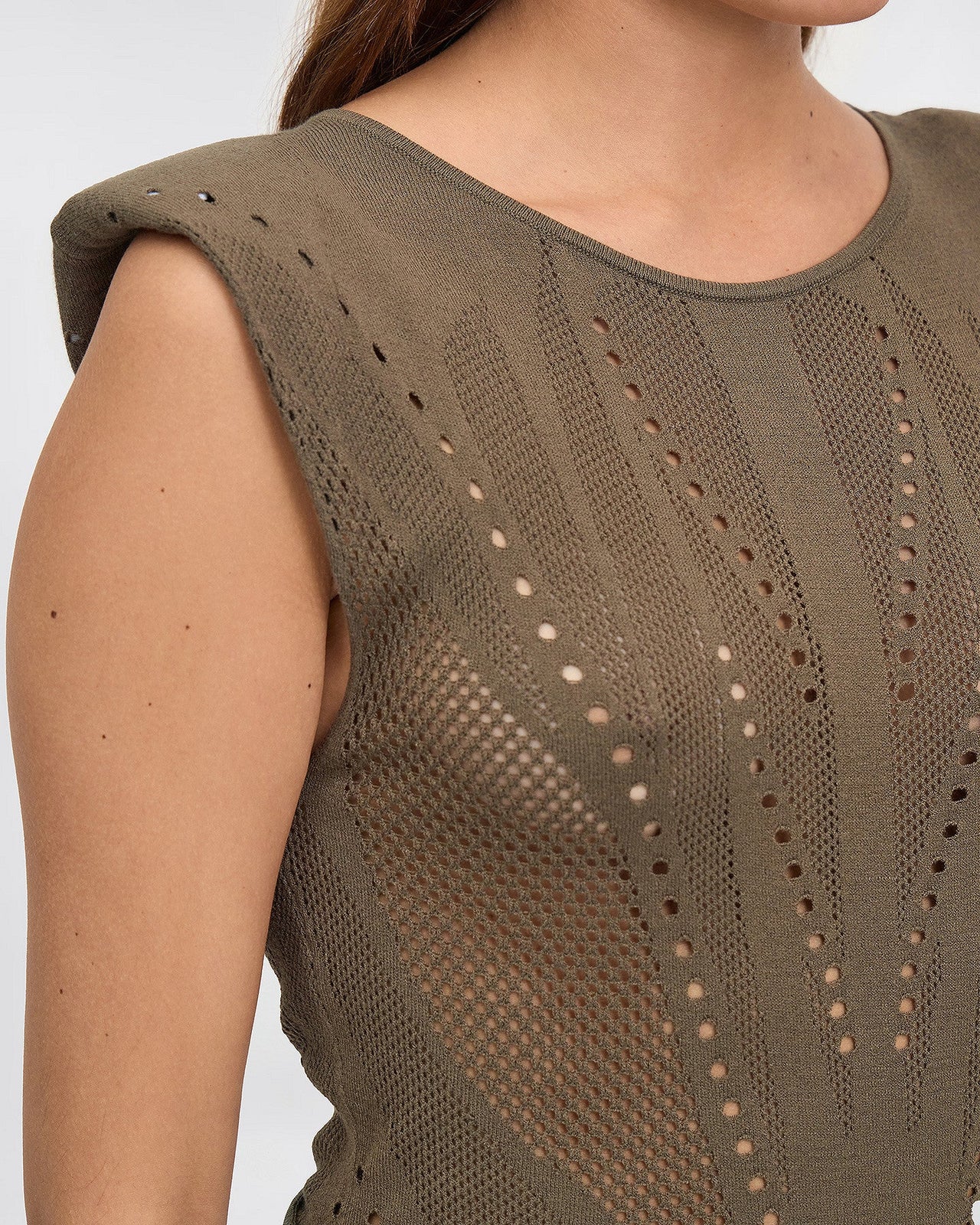 Top Bodhi - Kaki : Top en pointelle kaki sans manches Mes Demoiselles - Image 6