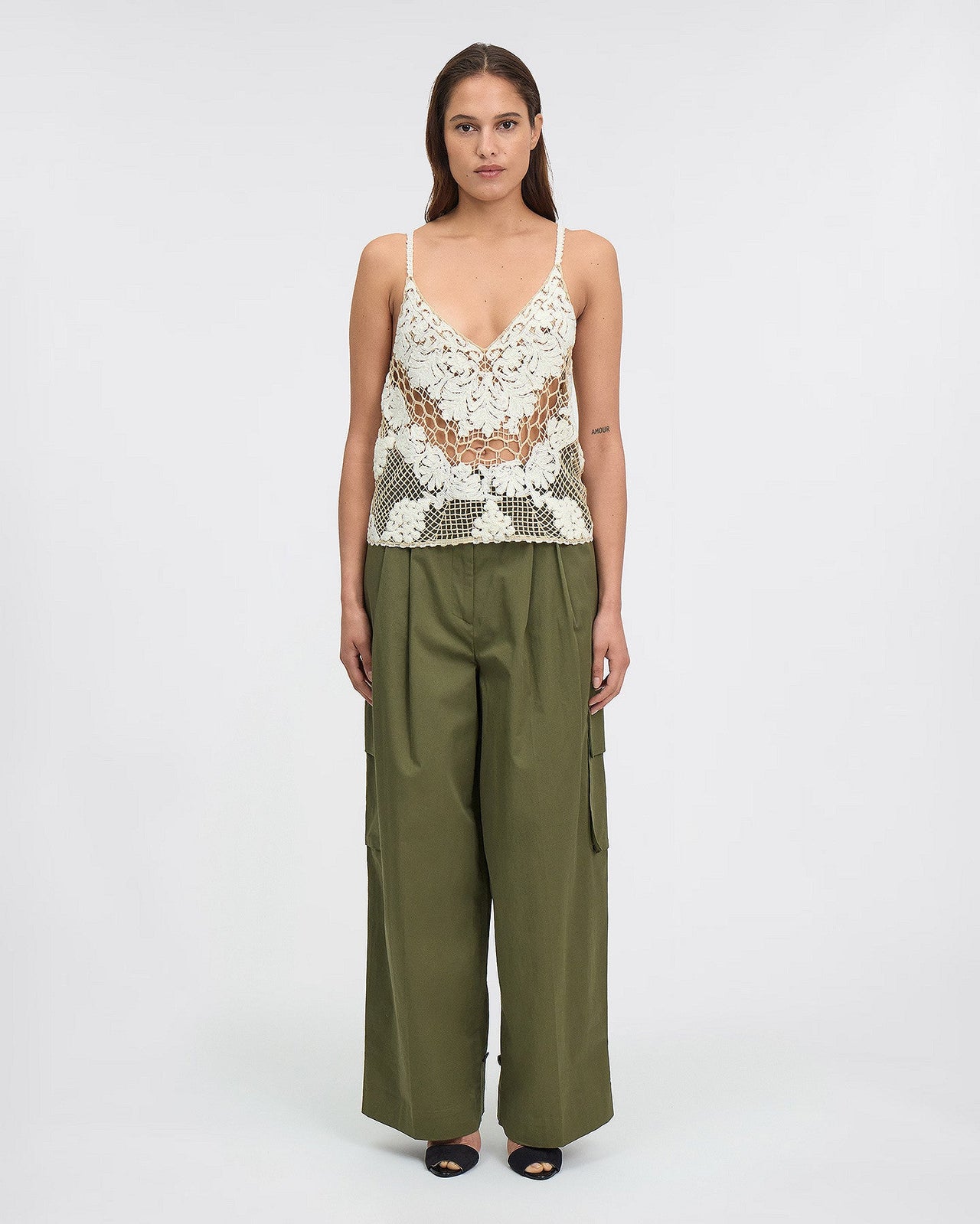 Débardeur à fines bretelles ivoire au crochet : Chemises & tops Mes Demoiselles - Image 1