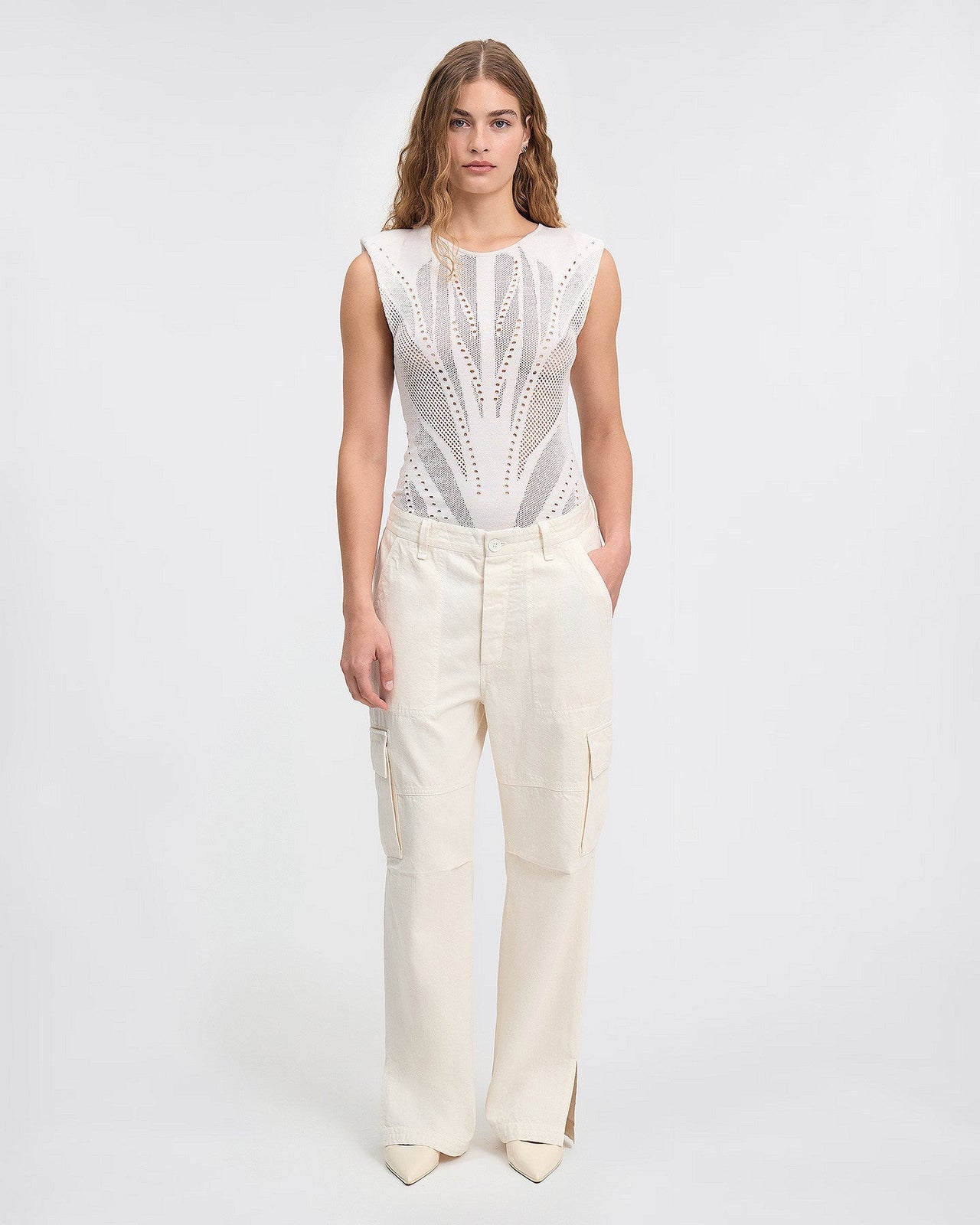 Top en pointelle ivoire sans manches : Chemises & tops Mes Demoiselles - Image 1