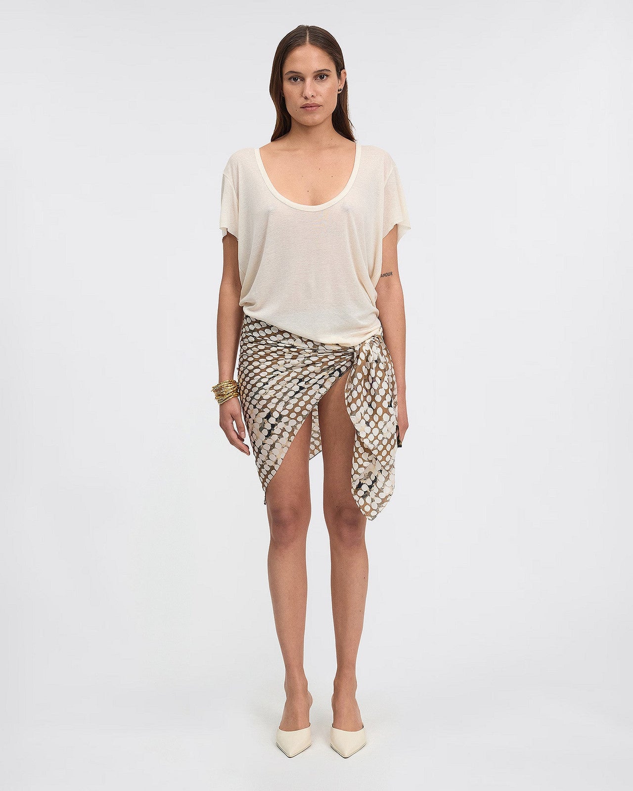 Foulard Didy - Beige : Foulard en soie imprimé gros pois beige Mes Demoiselles - Image 4