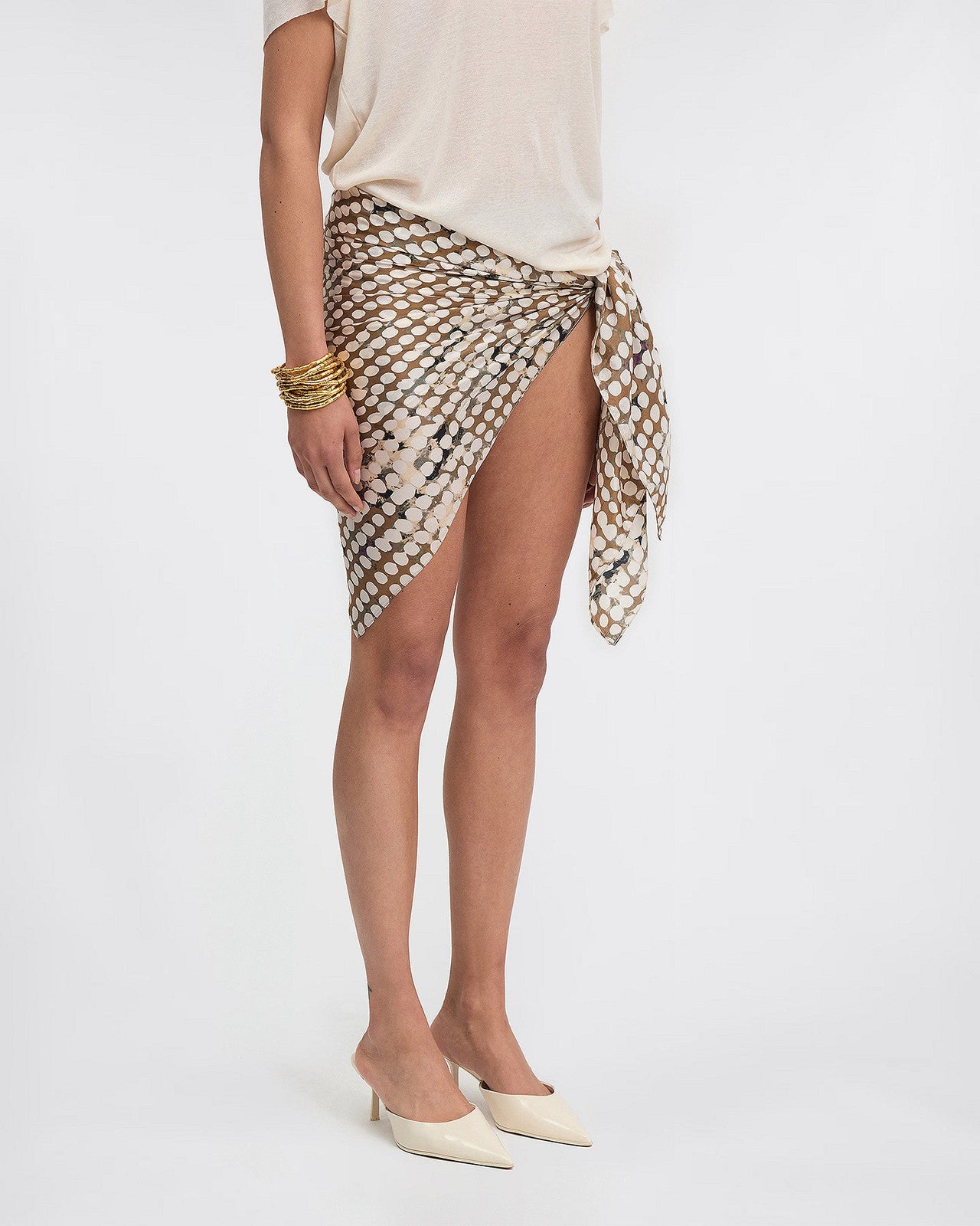 Foulard Didy - Beige : Foulard en soie imprimé gros pois beige Mes Demoiselles - Image 5