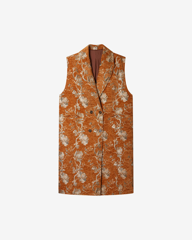 Veste Bacco - Orange : Manteau sans manches en jacquard velours lurex orange Mes Demoiselles - Dernière image