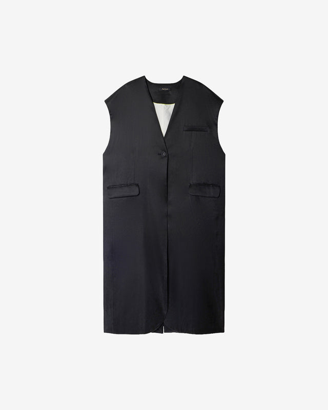 Veste Farel - Noir : Longue veste noire élégante en lyocell satiné Mes Demoiselles - Dernière image