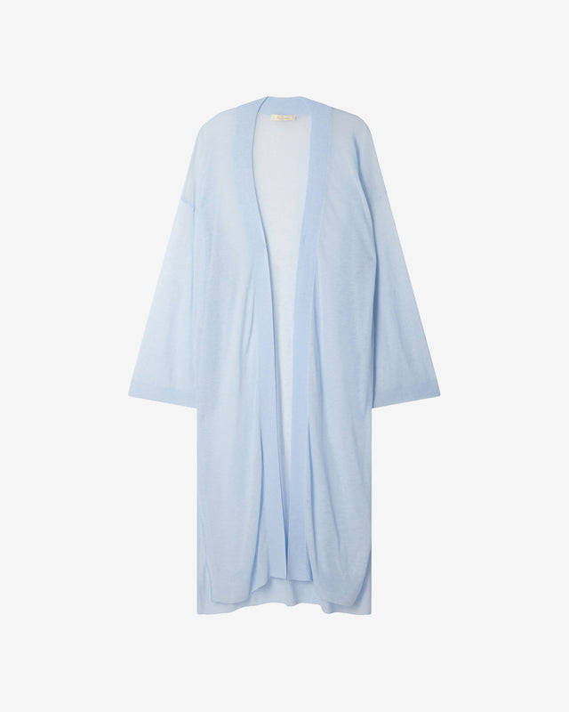 Cardigan Smokey - Bleu Ciel : Long cardigan en maille superfine bleu ciel Mes Demoiselles - Dernière image