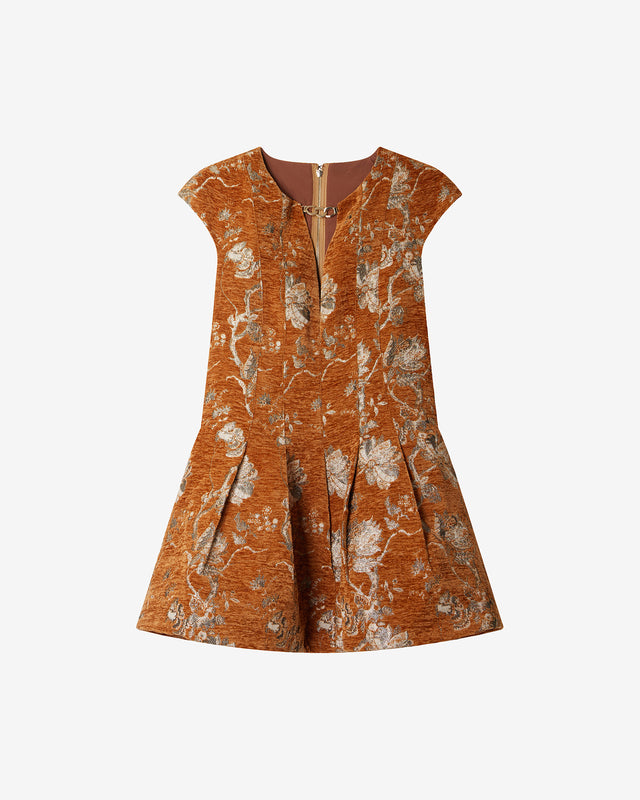 Robe Brocco - Orange : Robe courte en jacquard velours lurex orange Mes Demoiselles - Image 3