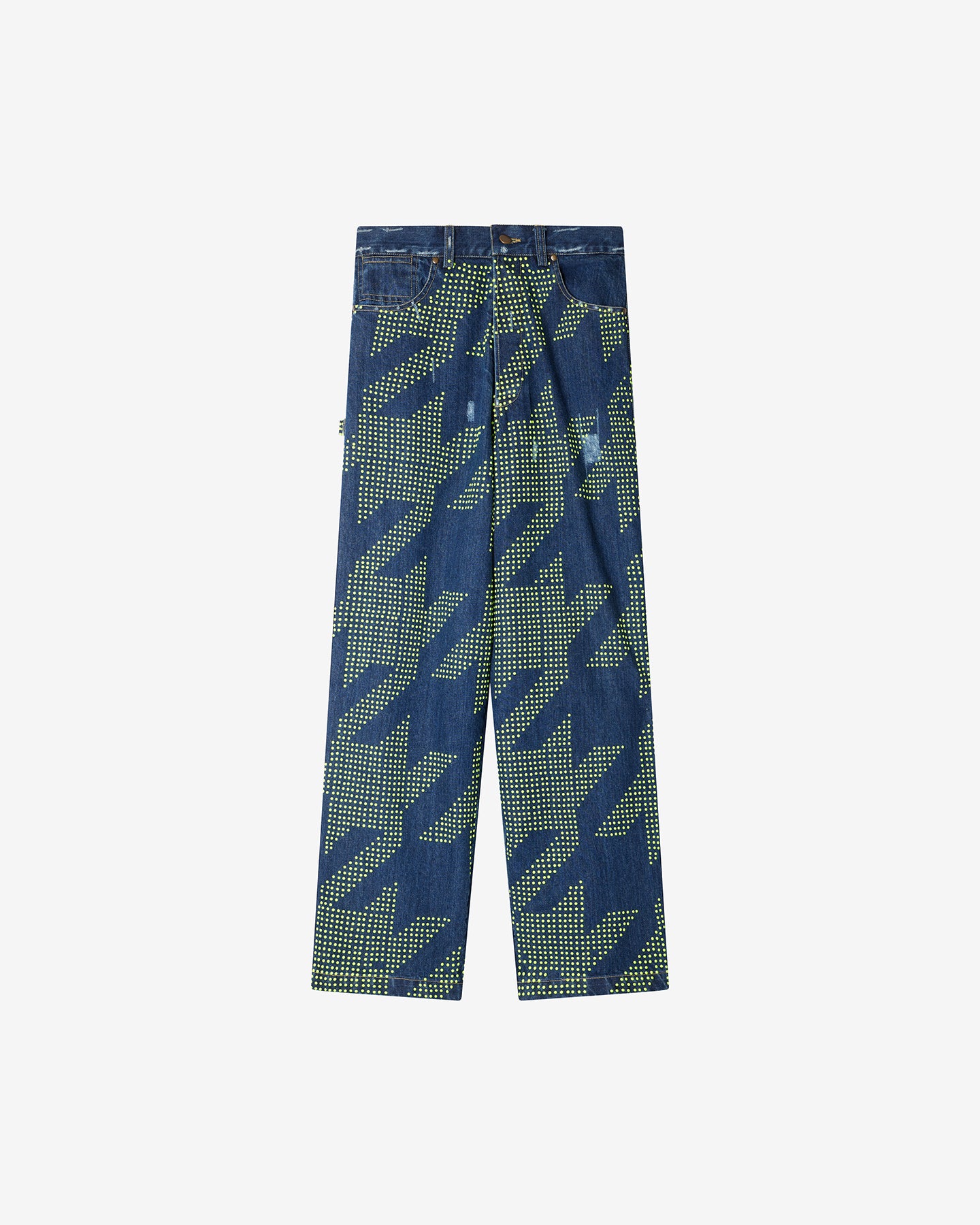 Jeans Redim - Vert : Pantalon en toile denim et clous fluo Mes Demoiselles