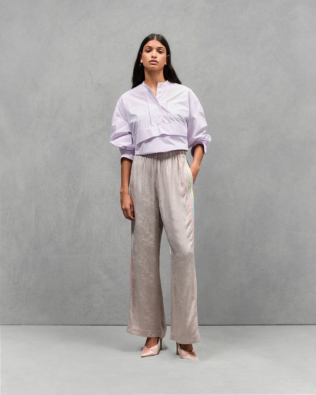 Pantalon en viscose jacquard gris : Pantalons & combinaisons Mes Demoiselles - Image 1