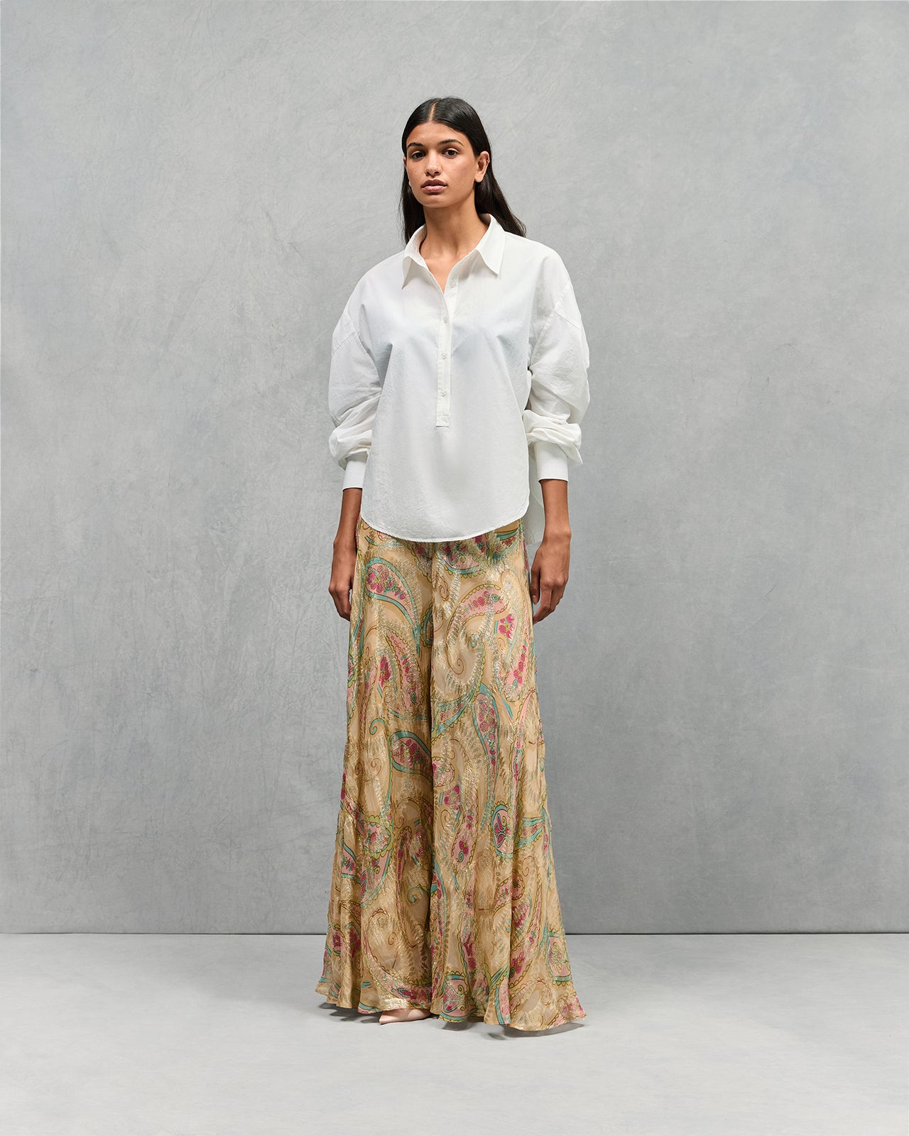 Pantalon long rose et jaune avec lurex doré : Pantalons & combinaisons Mes Demoiselles - Image 1