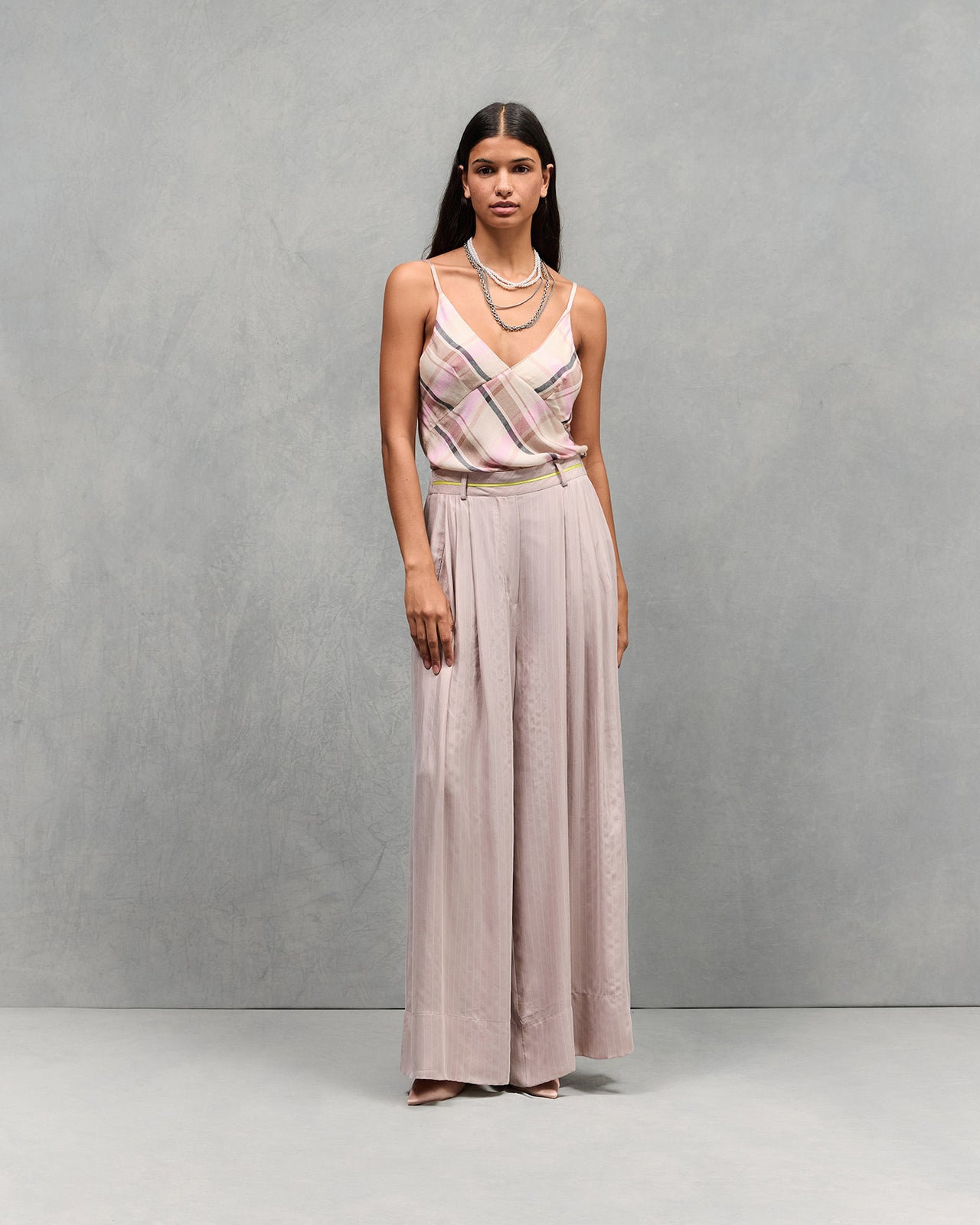 Pantalon chic à rayures borsalino nude : Pantalons & combinaisons Mes Demoiselles - Image 1