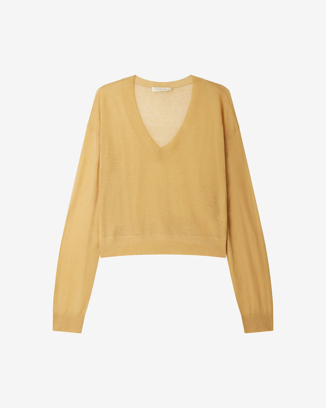 Pull Smurf - Jaune : Petit pull jaune en maille superfine Mes Demoiselles - Dernière image