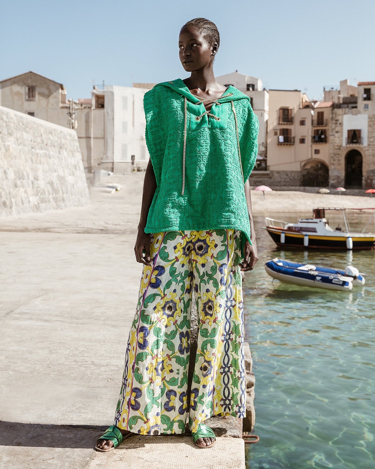 Pantalon en coton multicolore imprimé placé : Pantalons & combinaisons Mes Demoiselles - Image 1