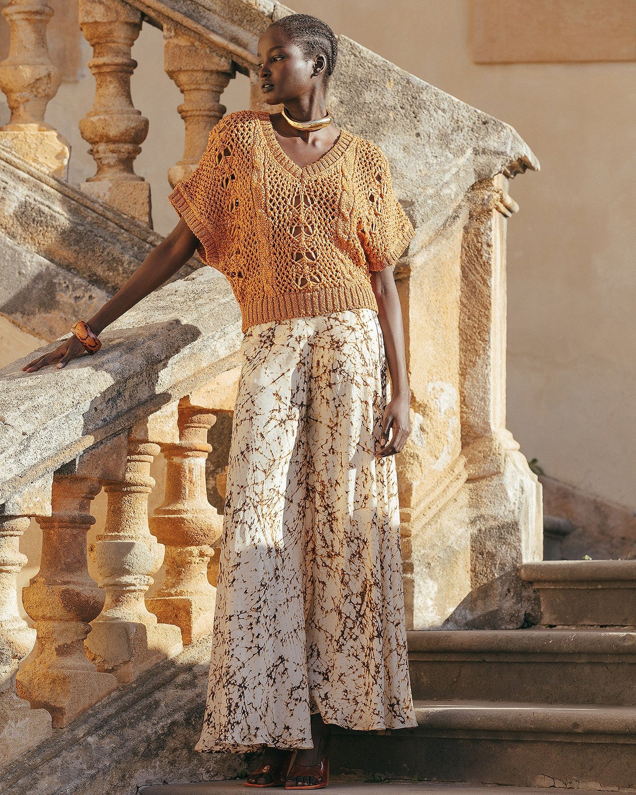 Pantalon Sulnis - Jaune : Pantalon en soie habotai tye&dye Mes Demoiselles - Image 4