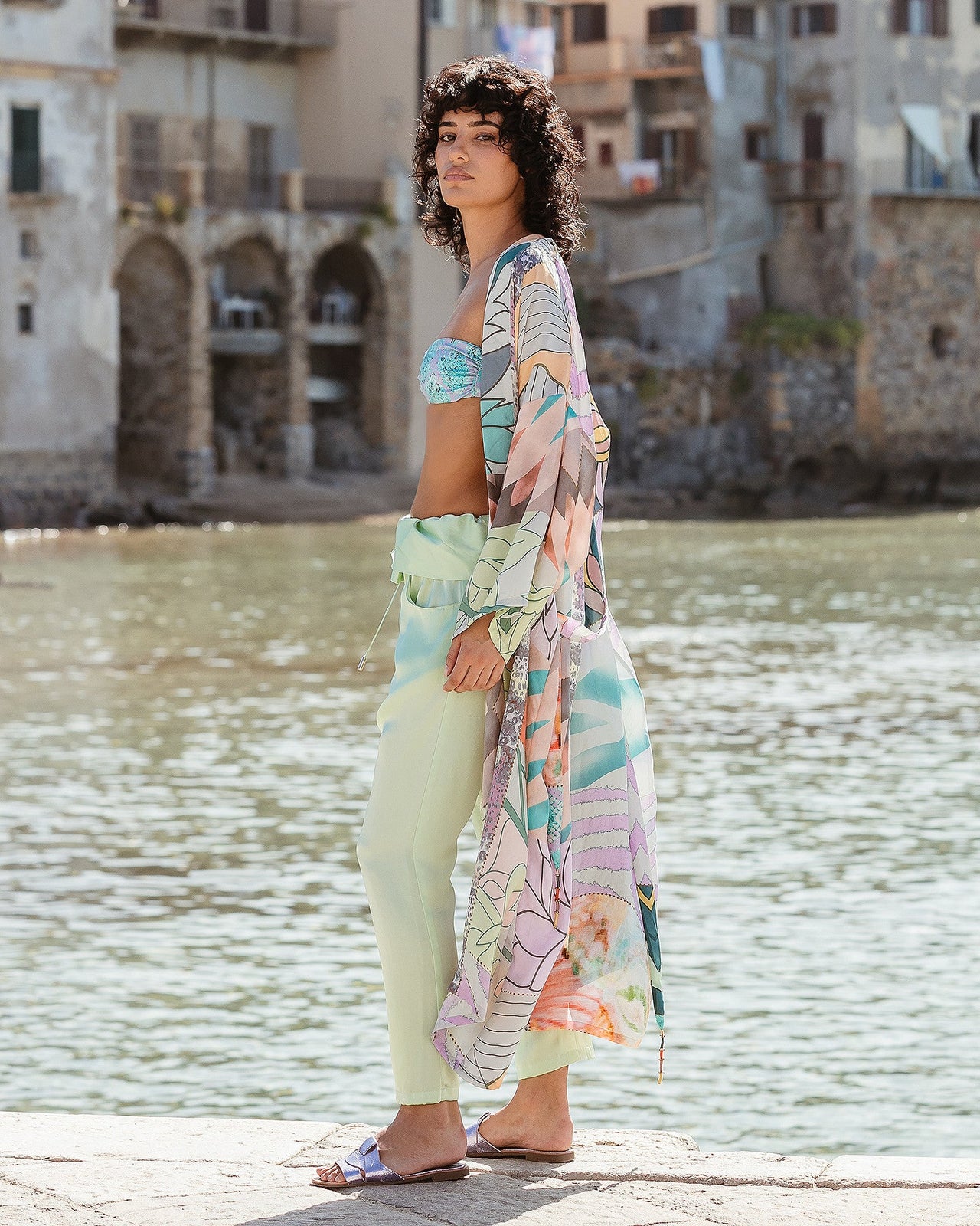 Doux pantalon saroual en satin de soie : Pantalons & combinaisons Mes Demoiselles - Image 1