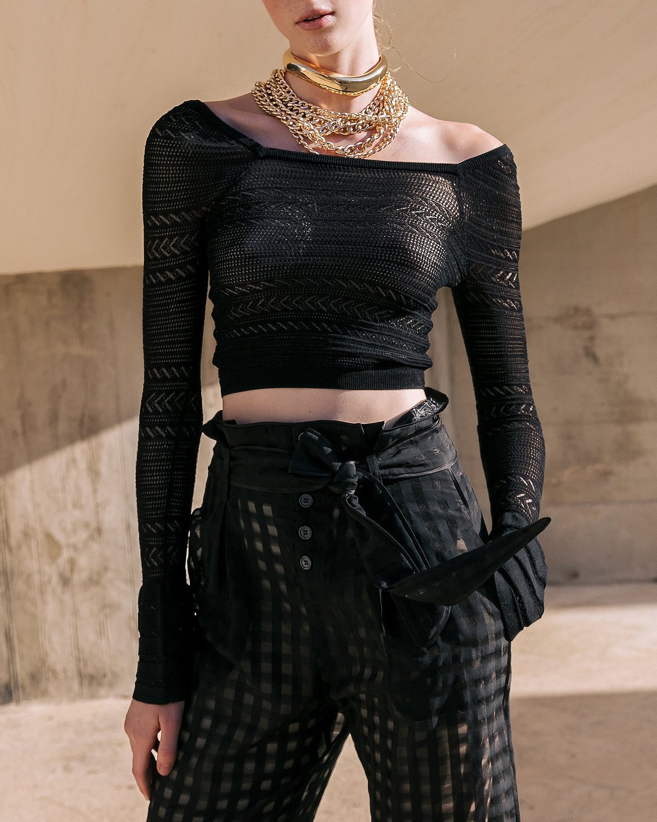 Pull Clora - Noir : Top court en pointelle noire Mes Demoiselles - Image 4