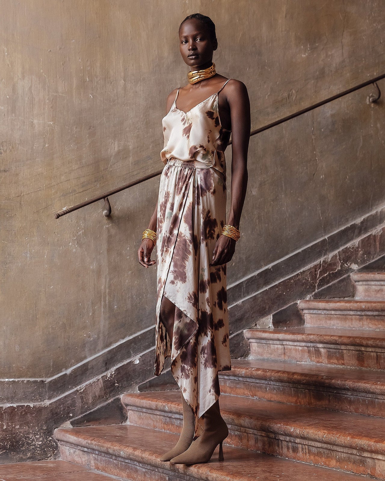 Top Mizel - Marron : Top à fines bretelles en soie tye&dye Mes Demoiselles - Image 4